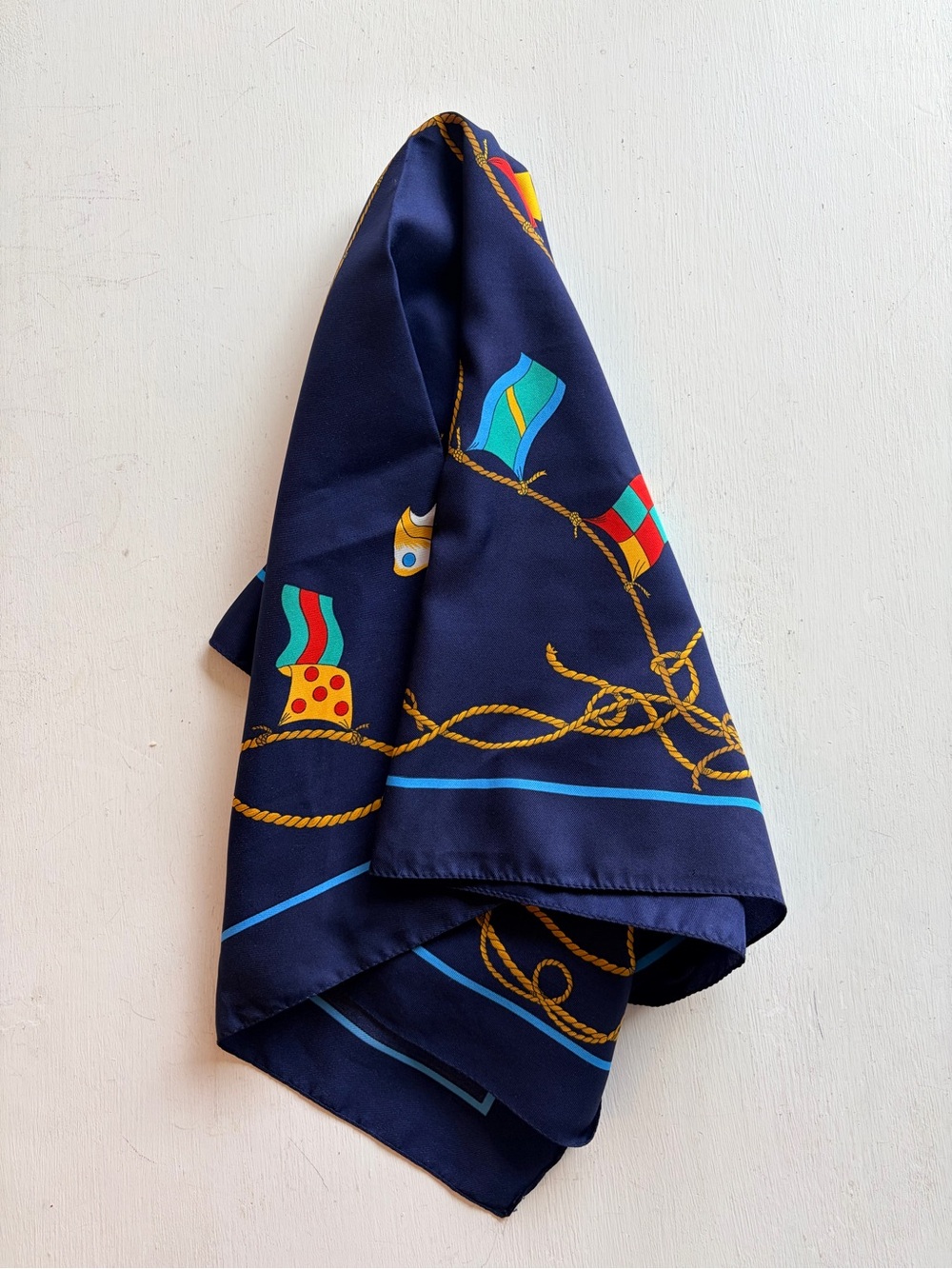 Italian Silk-Feel Scarf 30.5” x 31” Nautical Rope Print Navy Luxe Square - Picture 3 of 5